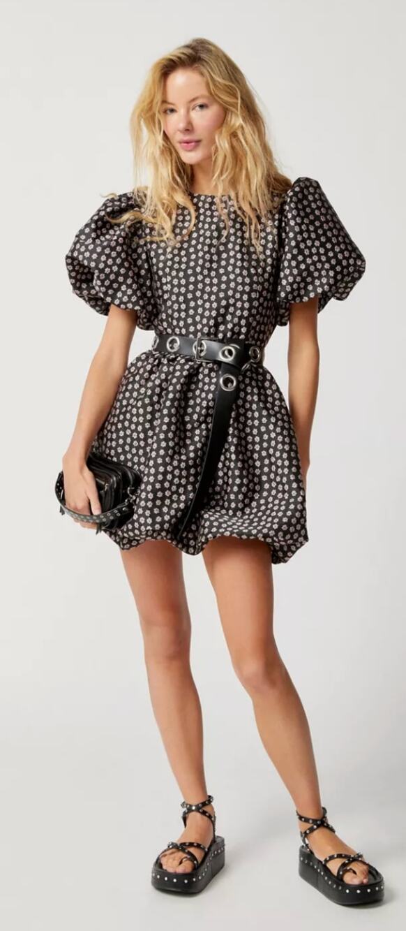 Sister Jane XS Picotee Floral Puff Sleeve Mini Dress